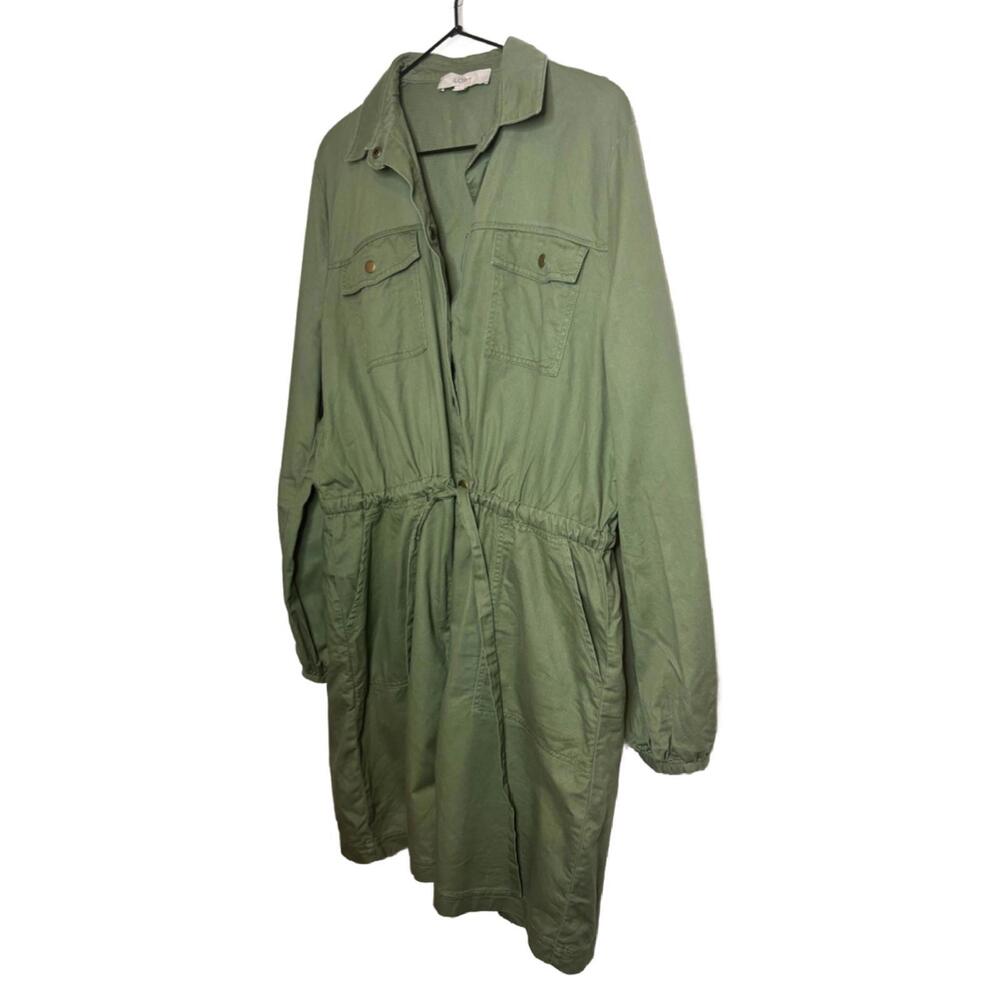 Loft Women's Sz 2XLT Olive Green Button Pocket Long Sleeve Shirt Dress (1896) - Picture 3 of 7